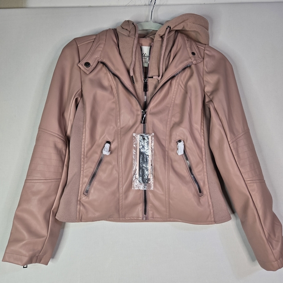 Snobbish Collection Jackets & Blazers - Snobbish Junior Size M Faux Leather Pink Hooded Zip Up Jacket NWT